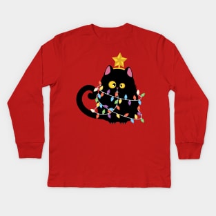 Funny Christmas black cat Kids Long Sleeve T-Shirt